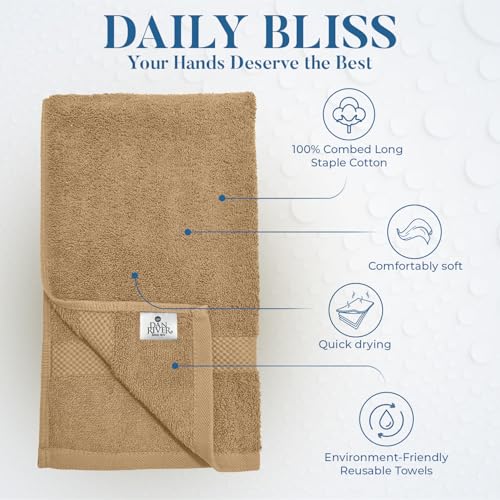 Image of DAN RIVER 6-Pack Premium Hand Towels (16x28 Inches) - 100% Cotton, Ultra Soft, Lightweight, Highly Absorbent Towels for Bathroom, Spa, Gym, Salon, Hotel, and Travel - Tan