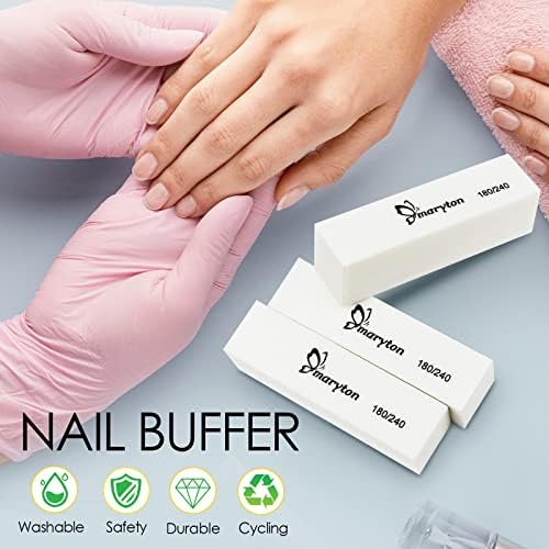 Maryton Nail Buffer Blocks, Fine Grit 180/240 Professional 4 Sided White Buffing Blocks for Natural Nails - Buff Nails Prior to Application of Gel Polish, Acrylic, 10 Count
