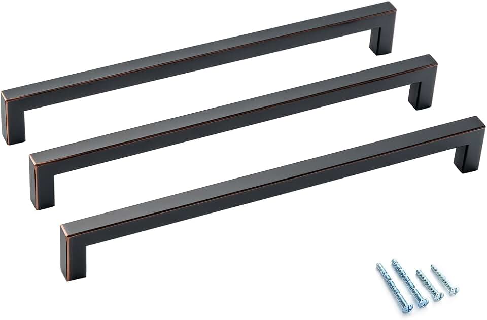 10 Pack Oil Rubbed Bronze Cabinet Pulls 10 Inch Hole Center Square Cabinet Handles Long Drawer Pulls Cupboard Handles Modern Stainless Steel Kitchen Cabinet Hardware