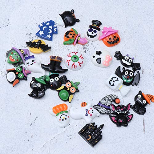 Toyandona 24 Pcs Halloween Resin Flatback, Halloween Craft Embellishment Wizard Pumpkin Bat Ghost Etc (Mixed Patterns) #TOP4