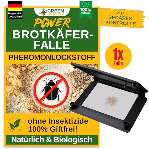 Preisvergleich Produktbild GREEN GUARDIA Brotkäfer Falle mit Pheromon-Lockstoff - 1x Falle - umweltfreundlich Brotkäfer bekämpfen, Chemiefreie Pheromonfalle mit austauschbaren Klebeflächen, giftfrei & geruchsneutral