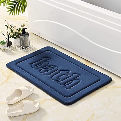 Memory Foam Bath Mat Blue Bath Mats For Bathroom Non Slip Floor Rugs, Super Absorbent Bathmat Quick Dry, Machine Washable Bathroom Rug, Ultra Soft Coral Velvet Carpet For Shower,Tub 16"X24" #TOP5