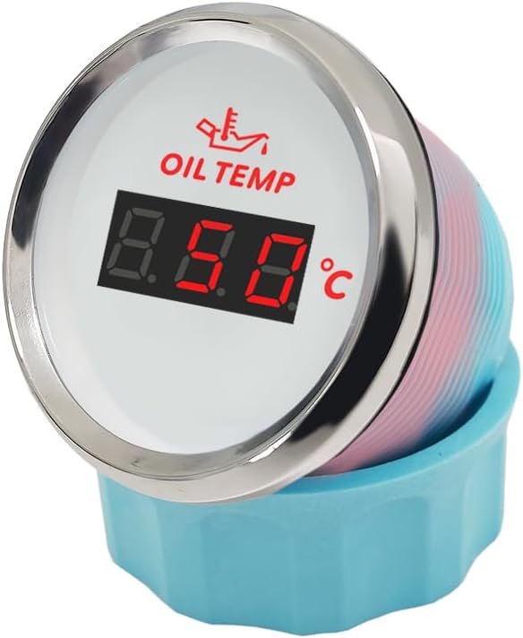 ELING 52mm Digital Oil Temperature Gauge 50-150℃ with Red Backlight 12V 24V Universal (Digital White+Stainless Steel)