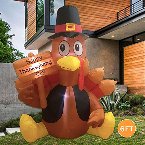 MorTime 6 FT Thanksgiving Inflatable Turkey, Blow up Lighted Turkey Decor with LED Lights for Fall Autumn Yard Party Shopping Mall Harvest Day Thanksgiving Decorations by MorTime - Image 2