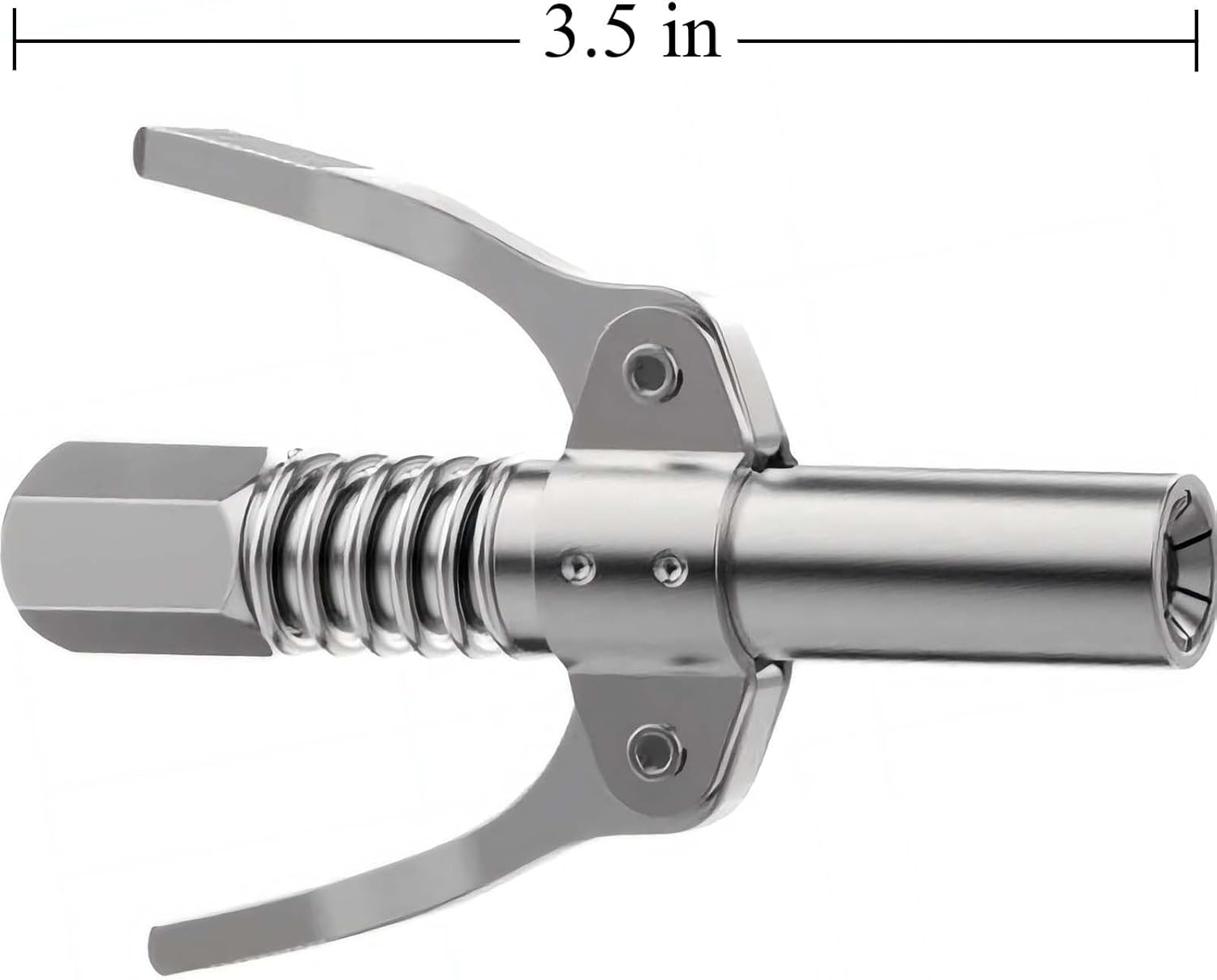 Professional Pneumatic Grease Gun Coupler with Quick Lock Release, 12 Inch Flexible Hose, Double Handle Design, Six Petal Lock Mechanism