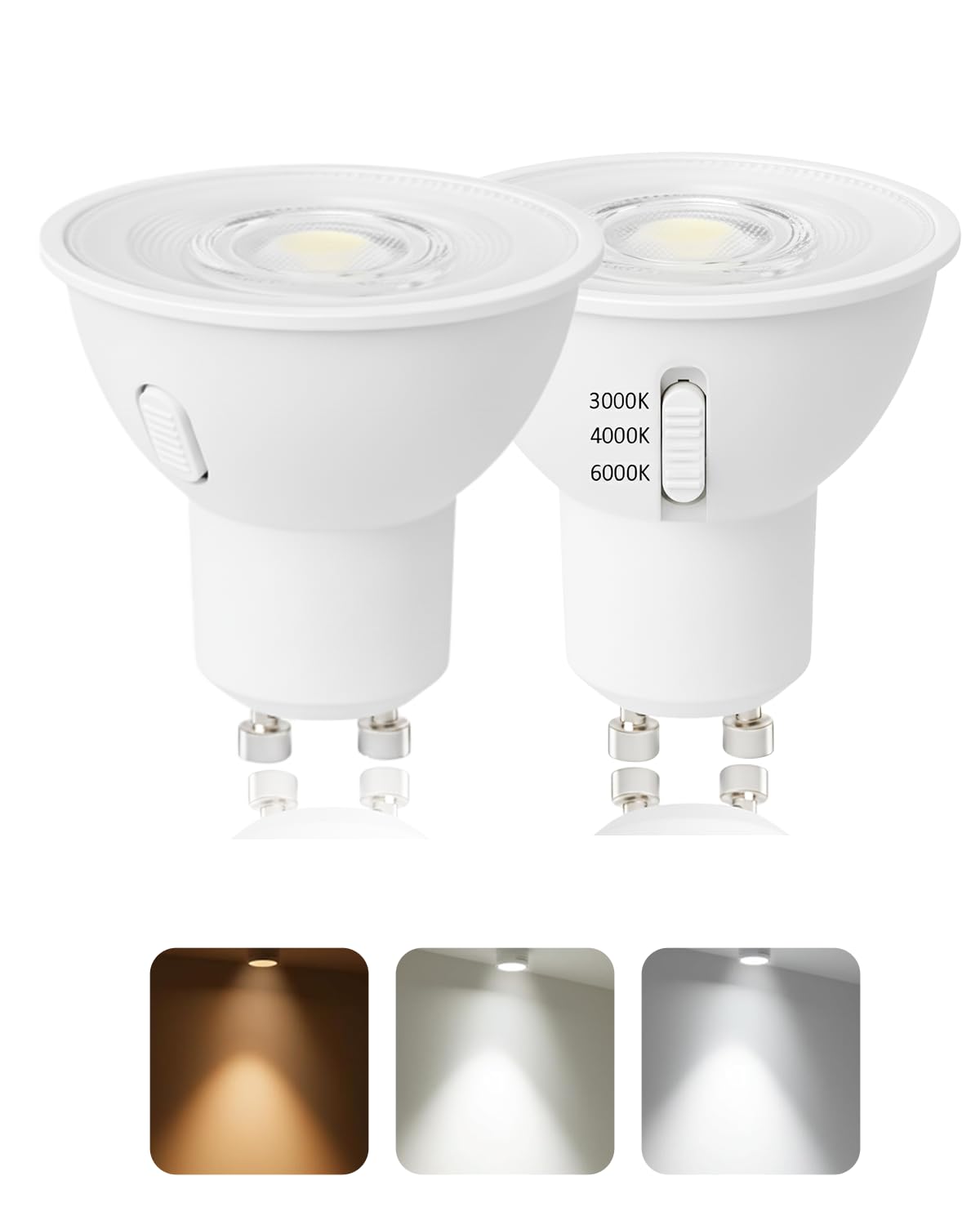 Mizlay GU10 LED Light Bulb 5W 230V Warm White Neutral White Cool White Color Changeable, 50-60W GU10 Halogen Lamps Replacement, 580lm GU5.3 Bulbs 38° Beam Angle, Not Dimmable (Pack of 2)