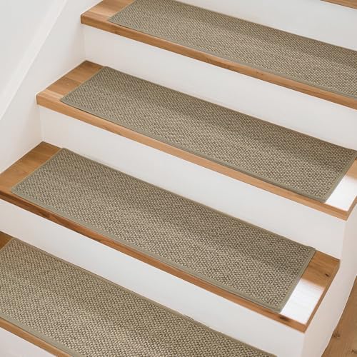 Art3d Stair Treads for Wooden Steps 15Pcs, 8" X 30" X 0.3" Non Slip Stair Runner Rugs with Reusable Adhesive for Elders Kids and Dogs, Machine Washable Peel and Stick Stair Treads Carpet, Beige