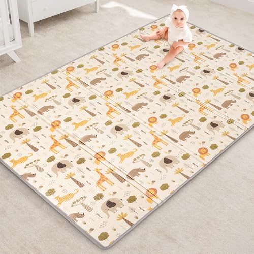 Image of BUMJITO Reversible Baby Floor Mat (71x59x0.4in) -Foldable, Lightweight Foam Playmat for Babies & Toddlers - Waterproof, Easy Cleaning & Storage - Ideal for Indoor/Outdoor Play & Travel (Savannah)