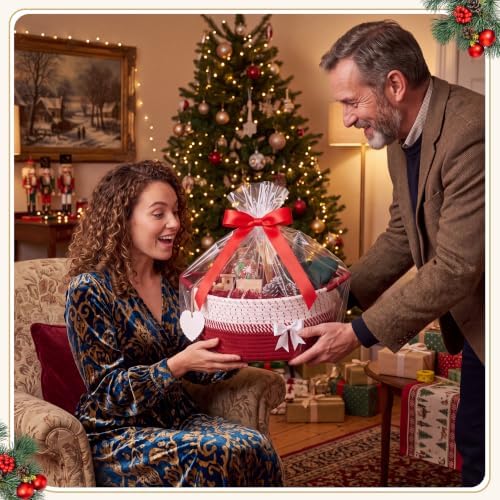 Colingmill Woven Empty Gift Basket 14 * 10 * 5.5 in Basket with Gift Bag Ribbon and Paper Filler Thank You Card Tag for Nursery Living Room Shelves Birthday(Red,Jumper Wire) — 사진 5