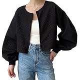 [J-Scott] [ジェイスコット]【当社オリジナル仕様】裏地付き ショートジャケット ブルゾン ふんわり袖 エンボス加工 ジップアップ ブラック JS155-BK-2XL