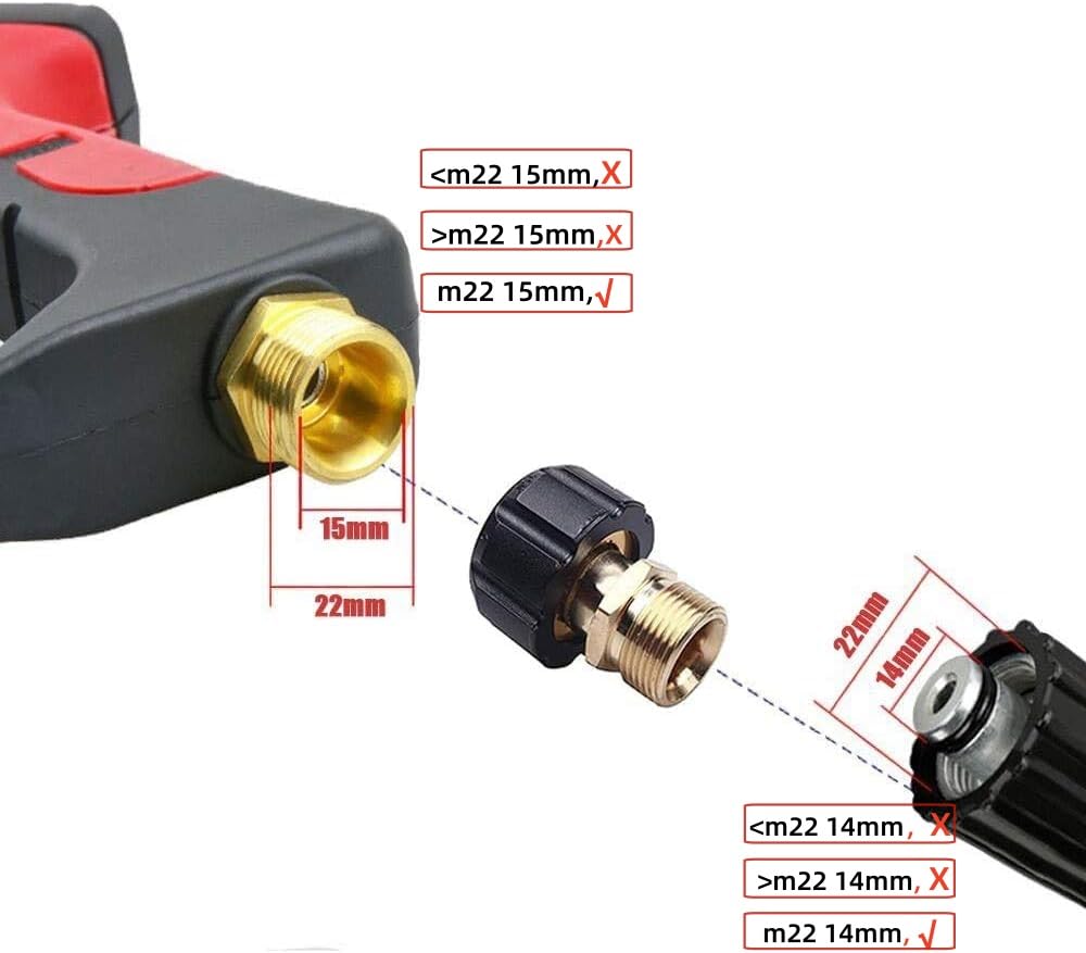 Stone Banks Adapter do myjki ciśnieniowej, metryczny M22 15 mm żeński do M22 14 mm złącze z gwintem męskim szybkie podłączenie myjka ciśnieniowa adapter węża pistoletu akcesoria części