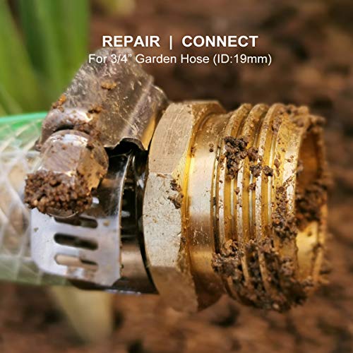 Solid Brass 3/4 Inch Garden Hose Repair Kit Male and Female Hose End Repair Water hose Fittings Connector with Stainless Steel Clamp - Thumbnail 5