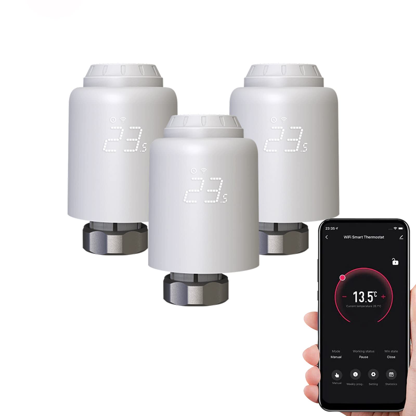 Qiumi 3 Wifi Valve Smart Wifi Radiator Valve - Tuya/Smart Life App Control, No Hub Needed, Energy Saving Programmable Schedule, Voice Control Alexa/Google Home