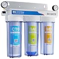 Max Water 3 Stage (Good for City Water) 10 inch Standard Water Filtration System for Whole House - Sediment + GAC + CTO Post Carbon - ¾ Inlet/Outlet - Model : WH-SC10
