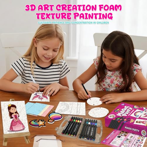 Artnedu 32PCS-Magic Puffy Paint Kit,Princess & Unicorn,3D Art Kit,Mess-Free Paint by Number Craft for Kids, Kids Crafts,Birthday Christmas for Girls & Boys Ages 4, 5, 6, 7, 8, 9, 10 - Image 2