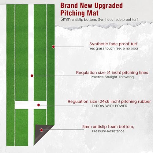 Softball Pitching Mat 10\' x 3\', Portable Softball Pitching Mound with 24 x 6 Inch Pitching Rubber Plate Non-Slip & Non-Fade Softball Pitching Training Aid - Thumbnail 2