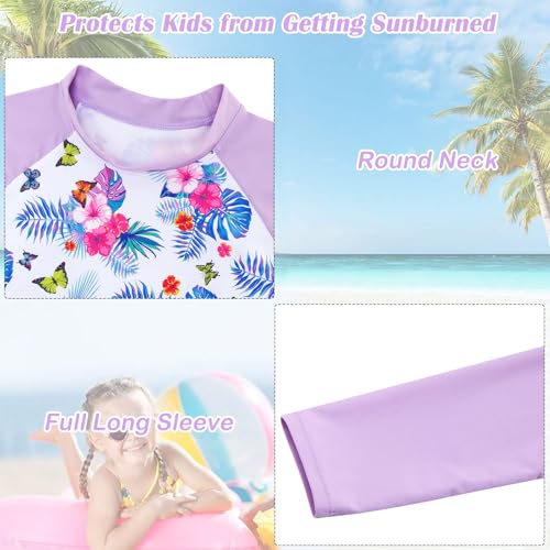 Image of TUONROAD Girls 2 Pieces Rash Guard Swimsuit Long Sleeve Tankini for 4-10 Years