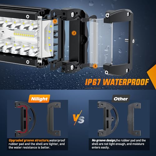 Image of Nilight Side Shooter LED Light Bar Set 12 Inch Triple Row Spot Flood Combo Lights 2PCS 4.3Inch Pods with 5Pin Rocker Switch Wiring Harness Kit for Off-Road Truck ATV UTV Boat