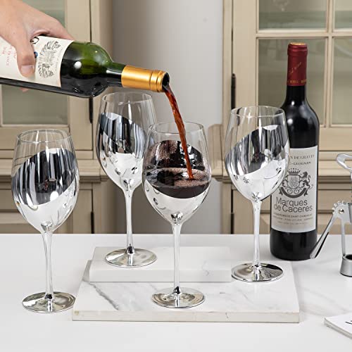 Mygift Modern Silver Long Stemmed Wine Glasses For White Or Red Wine With Elegant Angled Design, Set Of 4 #TOP3