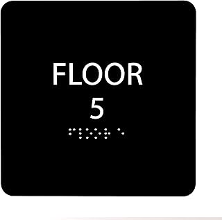 6" X6" Floor 5 Sign - ADA Compliant Tactile Graphics Grade 2 Braille Text Acrylic Wall Signs - Directional Assistance, Floor Number Safety Sign for Office, school Hospital, Apartment