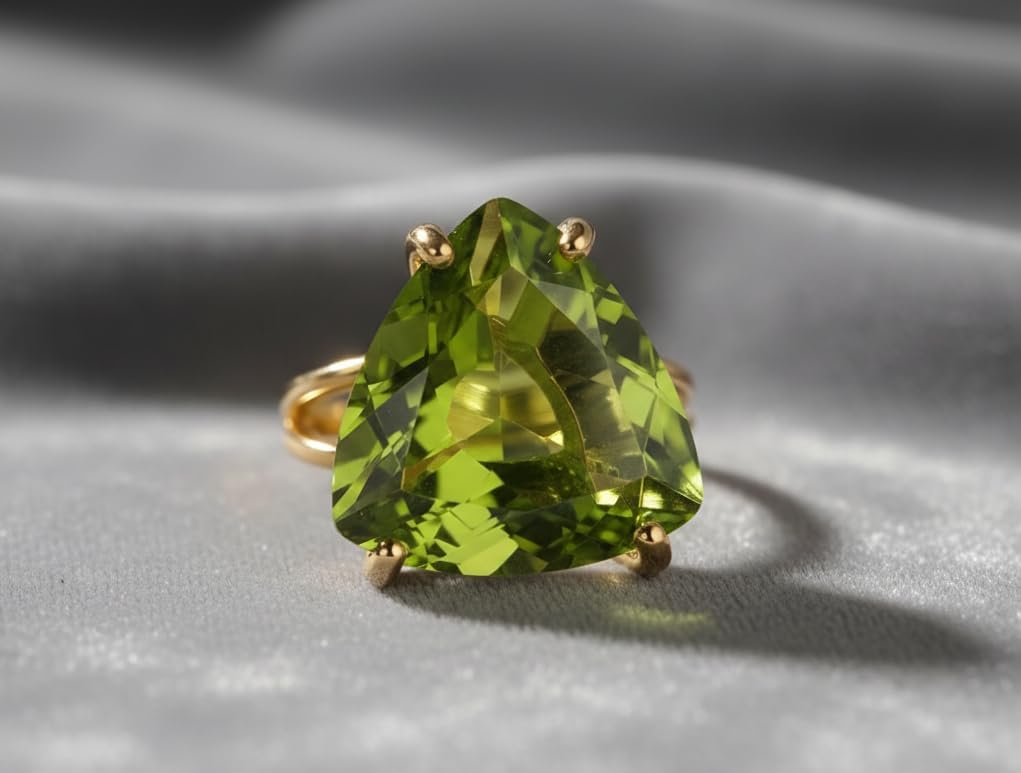 Peridot Trillion Cut Silver Gemstone Ring Solid 925 Sterling Jewelry Peridot Green Stone Trillion Ring Art Deco Vintage August Birthstone Ring