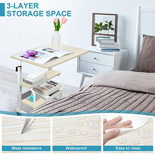 Home Office Desk Height Adjustable Laptop Table With Shelf For Small Space, Portable Small Computer Coffee Desk Tv Side Table For Bed Couch Corner, Wood Rolling Standing Desk For Work Study Reading #TOP3