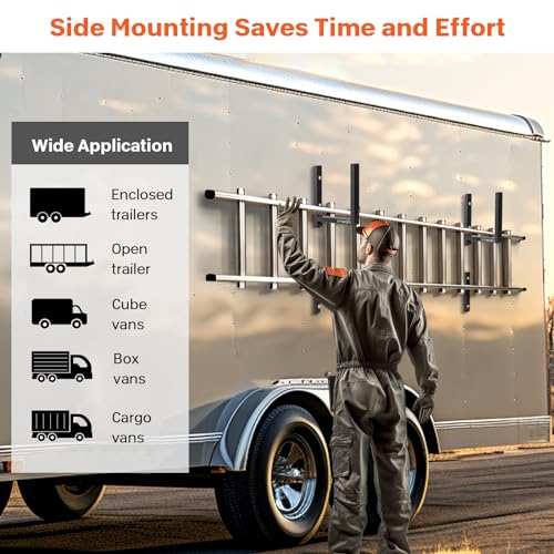SMOQIO Ladder Rack for Trailer Enclosed, 4pcs Side Mount 400lb Load Black Aluminum, Cargo Trailers Ladder Rack Utility for Exterior or Interior Side Wall - Thumbnail 6