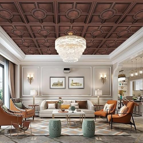 Image of Kayra Decor PVC Ceiling Panel 60x60 cm|Regal Medallion Design|Red Copper|12 Tiles Cover 48 Sq Ft| Modern False Ceiling|Royal & Elegant Finish