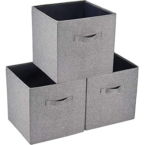 SimpleHome 3 grey storage boxes made of burlap exactly fitting for Kallax shelves, 33x37x33cm Cover