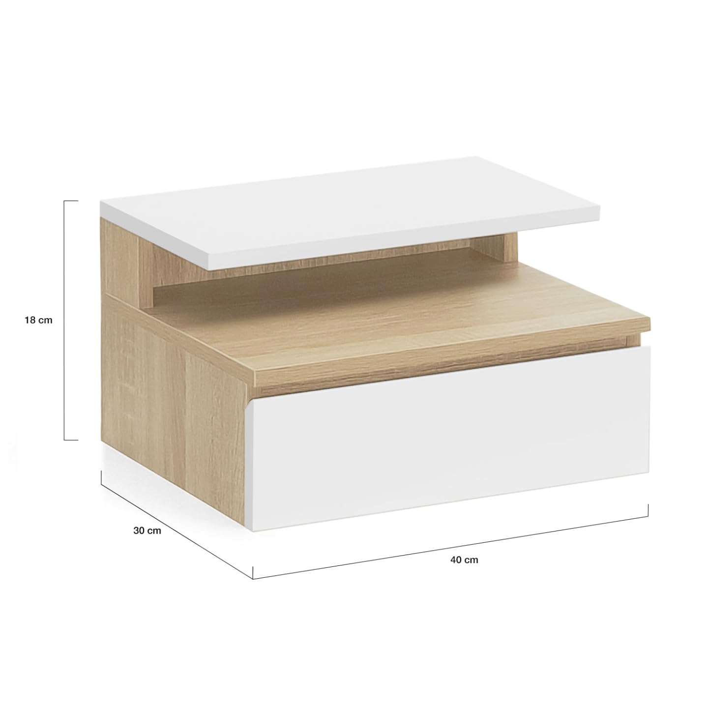 IDMarket - Set di 2 comodini a Parete TOMI con mensola sospesa + 1 mensola in faggio e cassetto Bianco