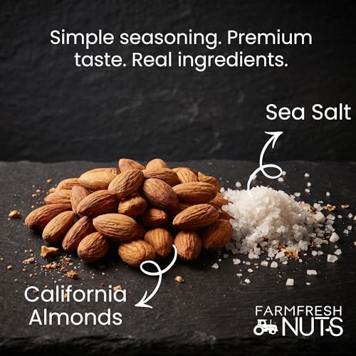 Image of Farm Fresh Nuts Roasted Salted Almonds (4LB) - Dry Roasted, Sea Salt | Kosher, Vegan, Keto Friendly, Whole California Almonds, Nonpareil Supreme, Dry Roasted Small Batch, Sea Salt, Bulk Value