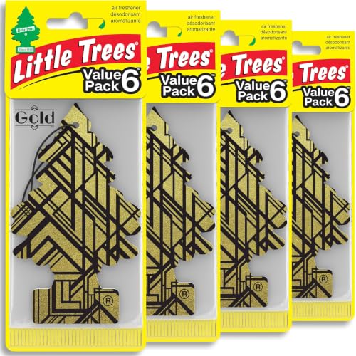 Image of LITTLE TREES Car Air Freshener | Hanging Tree Provides Long Lasting Scent for Auto and Home | 6 Air Fresheners |Gold (Pack of 24)