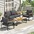 COMLAX FIELD Patio Furniture Set, 4 Pieces Outdoor Patio Furniture with Coffee Table Set, Metal Patio Conversation Sets with Washable and High-Resiliency Sponge Cushions,Upgarded Grey