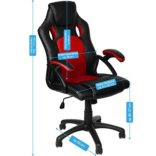 Gamer Stuhl Gaming Schreibtischstuhl Chefsessel Bürostuhl Ergonomisch, Schwarz, 9 Farbvarianten, gepolsterte Armlehnen, Wippmechanik, belastbar bis 150 kg, Lift TÜV geprüft – Bild 3