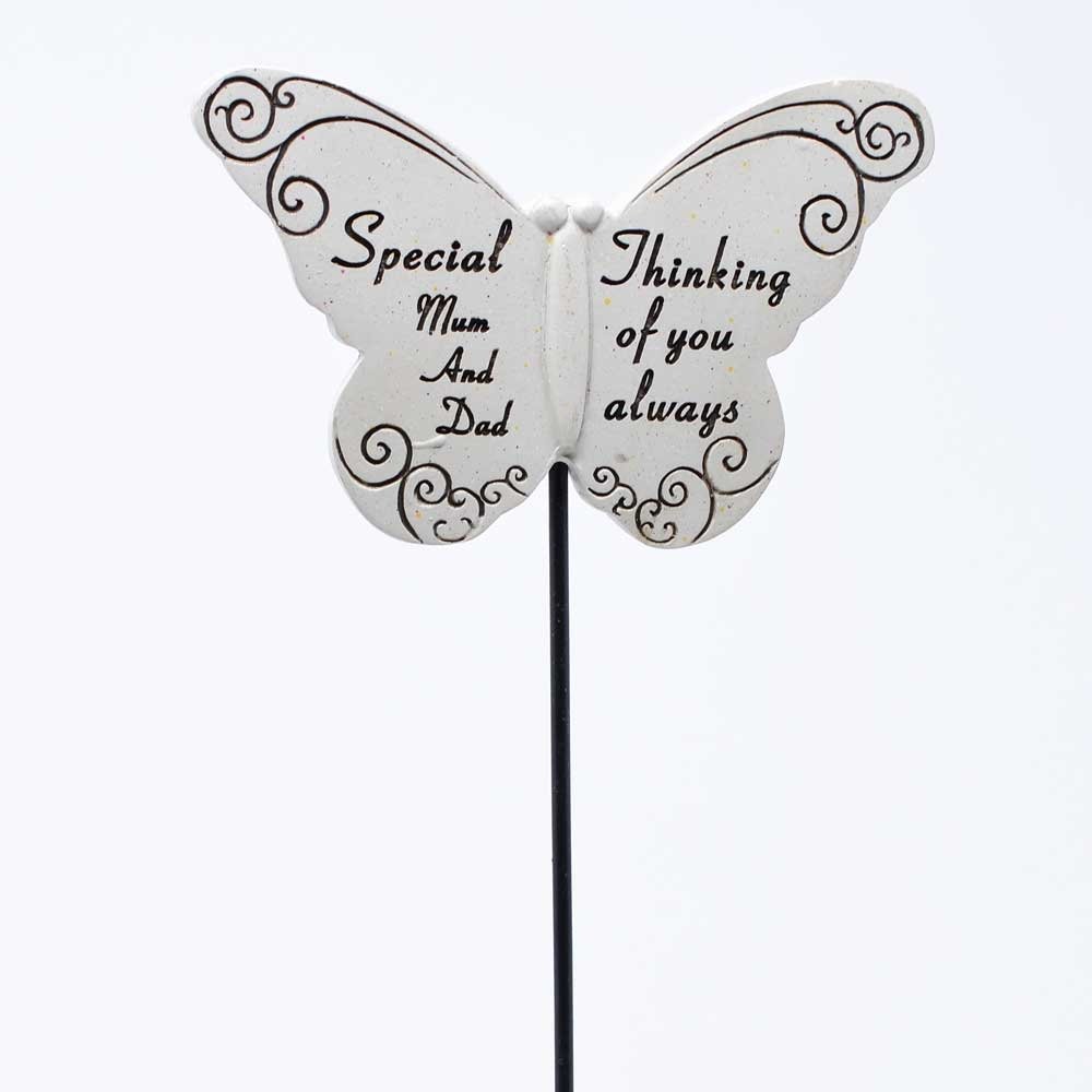 Angraves Thinking Of Special Mum & Dad Butterfly Memorial Tribute Stick Graveside Plaque