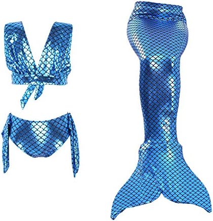Jellybro 3PCS Girls' Swimsuit Mermaid Tail for Swimming Children Costume Swimwear Bikini Set 3-12 Y Multi-Colors Navy