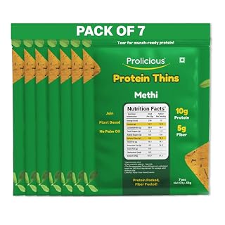 Prolicious Healthy Protein Thin Chips| 10g Protein & 5g Fibre Per Pack |Vegan Snack|Jain|No Maida |No Palm Oil| 50g (Pack of 7) | Methi