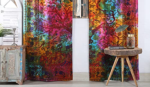 Popular Handicrafts Indian Hippie Bohemian Beautiful Tie Dye Tree of Life Birds Curtain Panels Multi Color