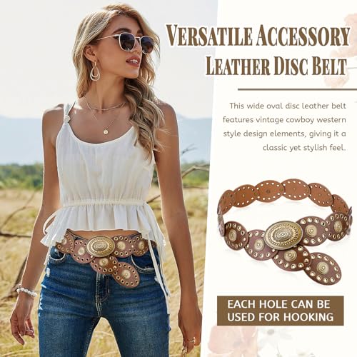 PU Leather Disc Belt, Vintage Waist Belt,Western Style Womens Belts, Brown Belt Women, Fashion Belts for Women 7
