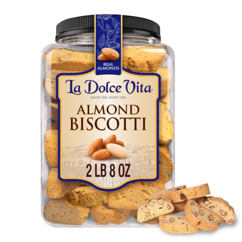La Dolce Vita Almond Biscotti, Authentic Italian-Style Cookies, 40oz Jar