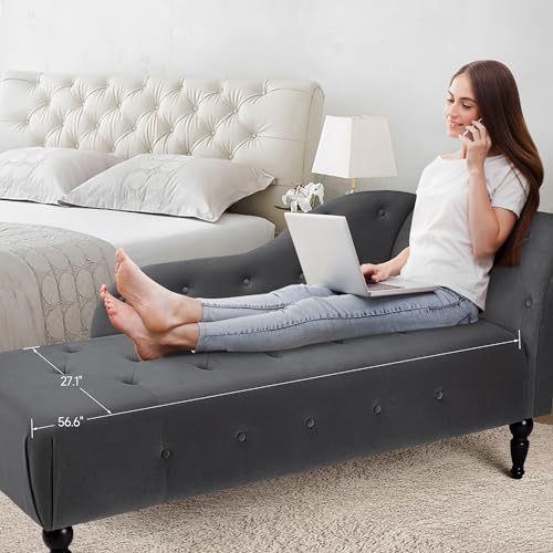 Soft Velvet Upholstered Chaise Lounge, Button Tufted Recliner by Tackview - Image 8