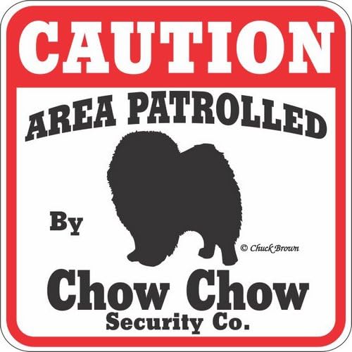 Área de precaución de letrero de patio para perros patrullada por Chow Chow Security Company
