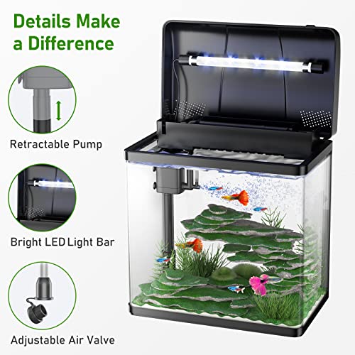 Pondon 5 Gallon Fish Tank, Glass Aquarium With Air Pump, Led Cool Lights And Filter, Betta Fish Aquarium Starter Kit (Black) #TOP3