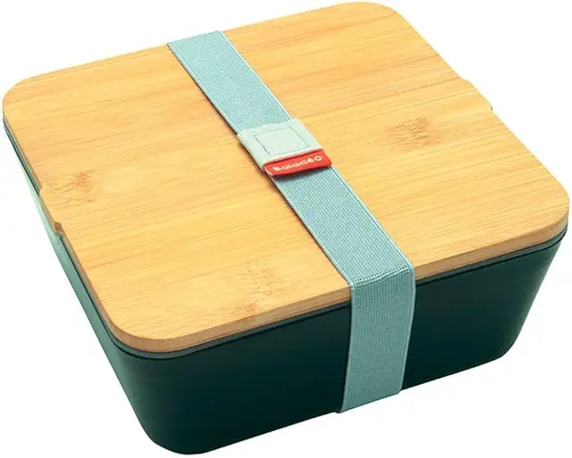 Bento 'Saitama' Schwarz mit Bambusdeckel - Wasserdichte Bento-Box für unterwegs