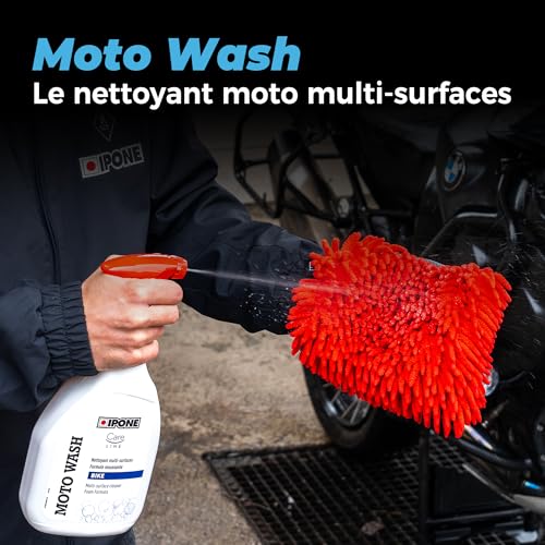 IPONE - Pack Entretien Nettoyage Complet Moto - Cleaning kit - Nettoyant Multi Surfaces Moto Wash 1L + Dégraissant Surpuissant Jantes Wheel Cleaner 1L + Gant Lavage Microfibre + Brosse Jante – Image 5