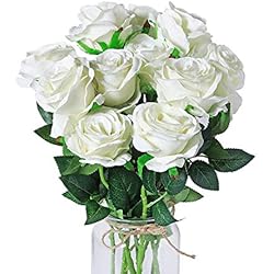 Luyue 10 Pack Artificial Silk Rose Flower Wedding Bouquet Party Home Decor(Off White)