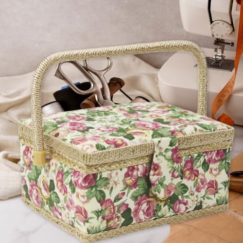 Cesta de costura con asa plegable para ordenar hilos del hogar 7