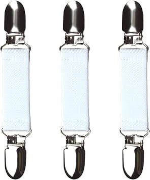 Classic Mitten Clips 3-Pack Heavy-Duty Glove Keepers, Cinch Clips for Skiing, Work, Dress; Fabric-Safe Plastic Insert White, 3/4 inch
