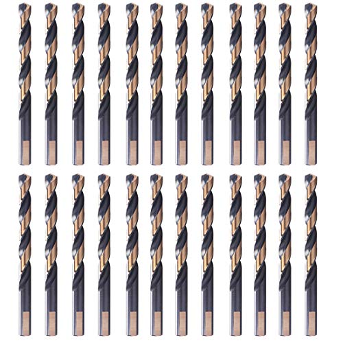VALYRIANTOOL HSS Twist Drill Bits | 24 Pcs Black and Gold Coated Drill Bits Set | 13/64 Inch 3-Flat Shank Jobber Drill Bits for Drilling on Mild Steel, Copper, Aluminum, Zinc Alloy