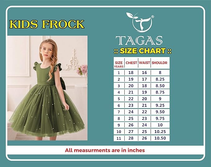 Image of TAGAS Girls Princess Party Dress | Mesh Layered Fit & Flare Frock for Girls | Pearl Embellished Tulle Dress | Birthday Dressess | Wedding Kids Fancy Frock (3-11 Years)
